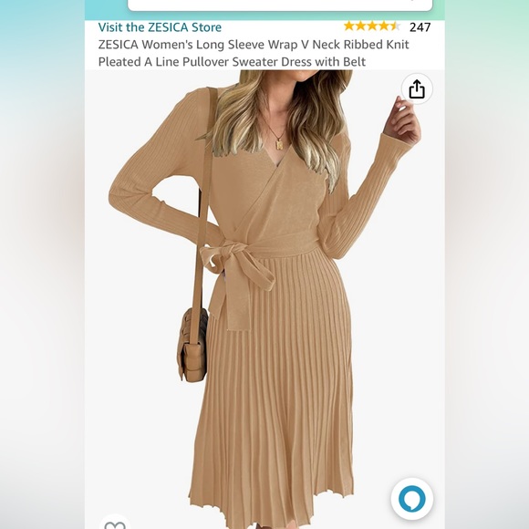 New with tags, never worn. Coffee color women’s sweater long sleeve wrap dress. - Picture 1 of 4